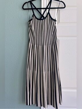 a new day Black and Cream Striped Midi Dress with Cross-Back Straps